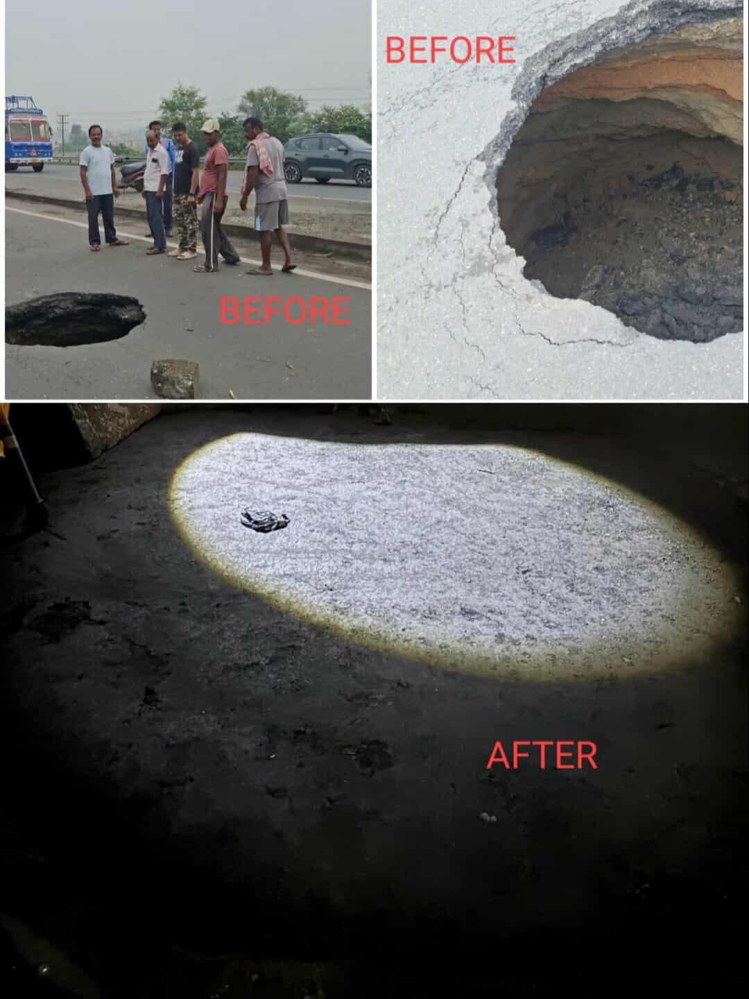 Landslide on National Highway – Deep pothole repaired through administrative action Landslide on National Highway – Deep pothole repaired through administrative action